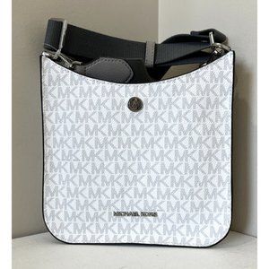 New Michael Kors Briley Small Logo Messenger Bag Bright White